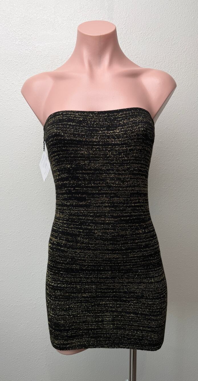 NWT KD Dance Womens Black Gold Metallic Tube Dress S